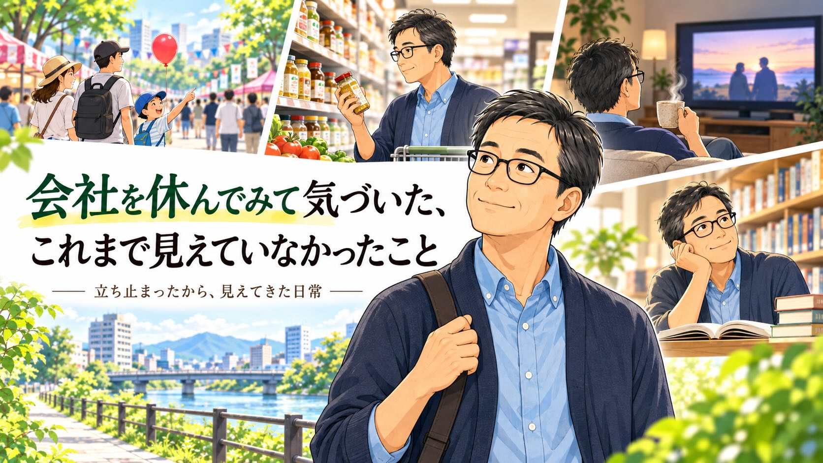 会社を休んでみて、これまで見えていなかった日常に気づいた50代男性のイラスト